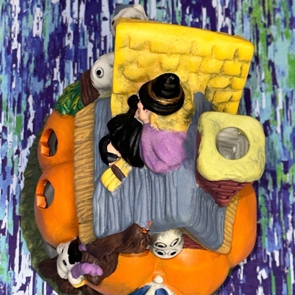 Halloween Pumpkin JOL House Ceramic Holiday Tea Light Holder Ghosts Witch Decor - Picture 7 of 8